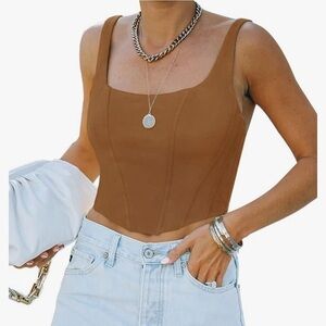 Women's Summer Sexy Square Neck Sleeveless Bustier Corset Crop Tank Tops